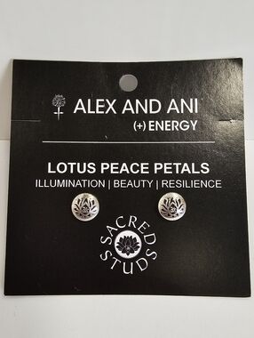 Alex and Ani Lotus Peace Petals Stud Earrings - Silver Finish With Card And Box